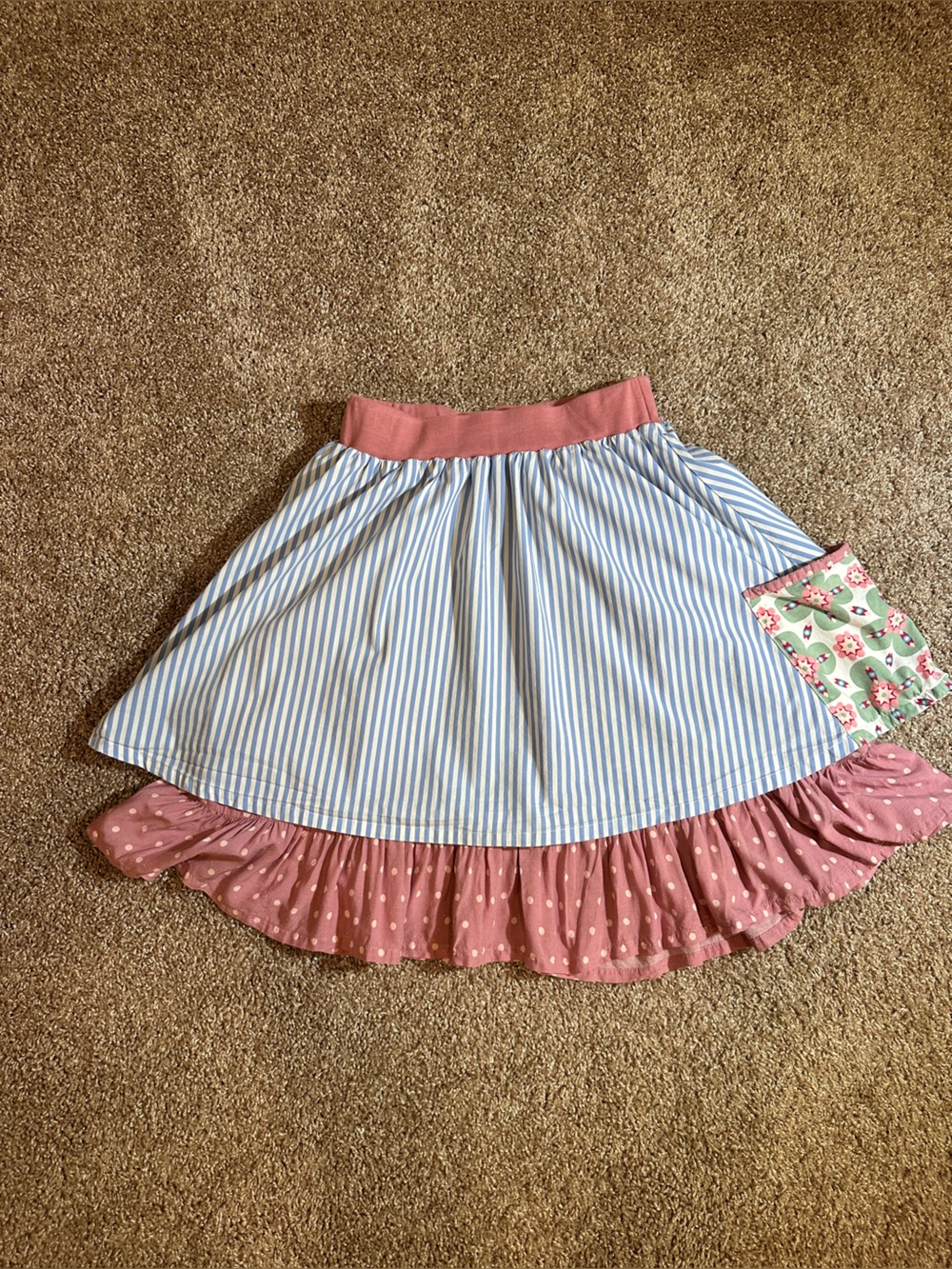 Matilda Jane Blue & Pink Striped Midi Skirt with Floral Pocket